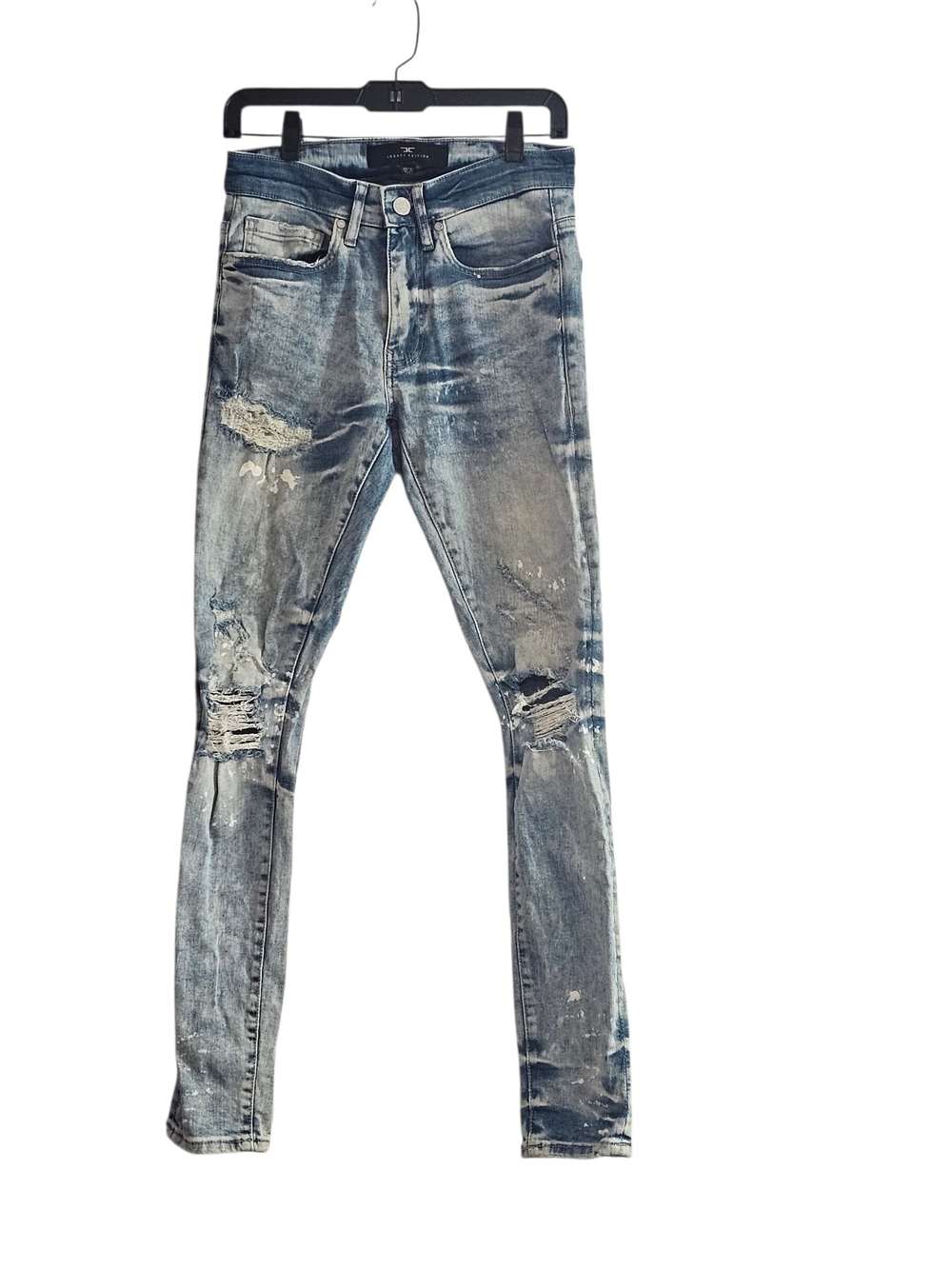 Jordan Craig Slim Washed Blue Paint-Splatter Jeans Size: 28/32 Rise: 9.5"